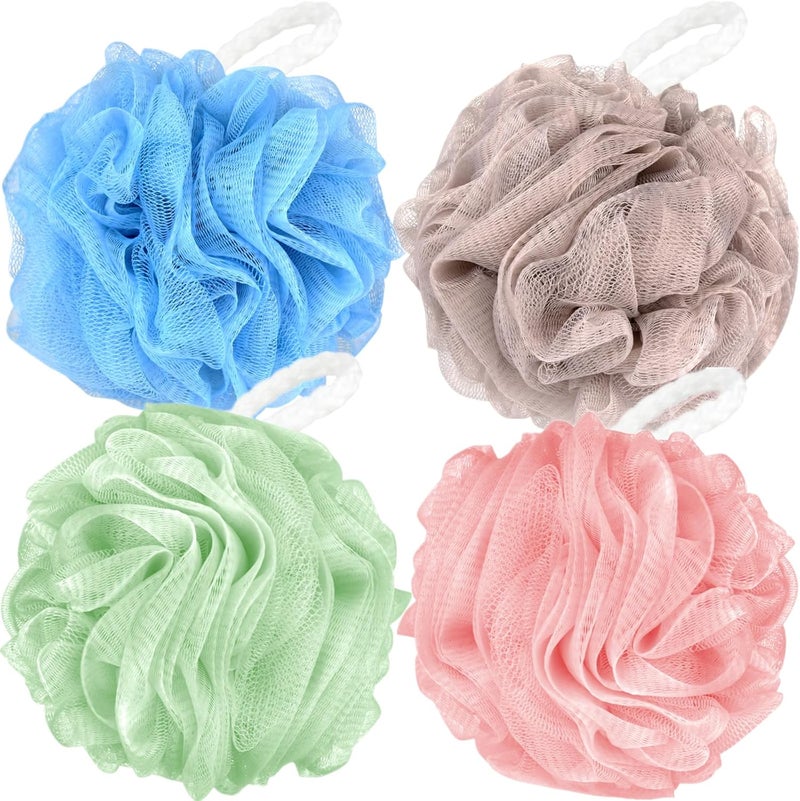 F-U Store Loofah Sponge Shower Loofahs 70g Bath Sponges Mesh Balls 4 Colors for Body Scrubber Exfoliator Wash Back Scrubbers Bathroom Men Women 4 Pack Cleaning Bathing Accessories Blue Beige Green Pink - Image 1